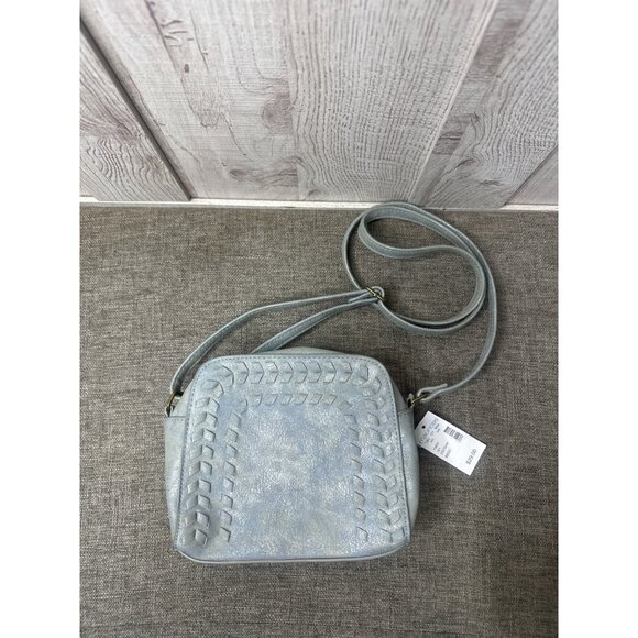 Maurices Light Blue Faux Leather Crossbody Handbag Purse Woven Detail Adj Strap - Picture 1 of 6